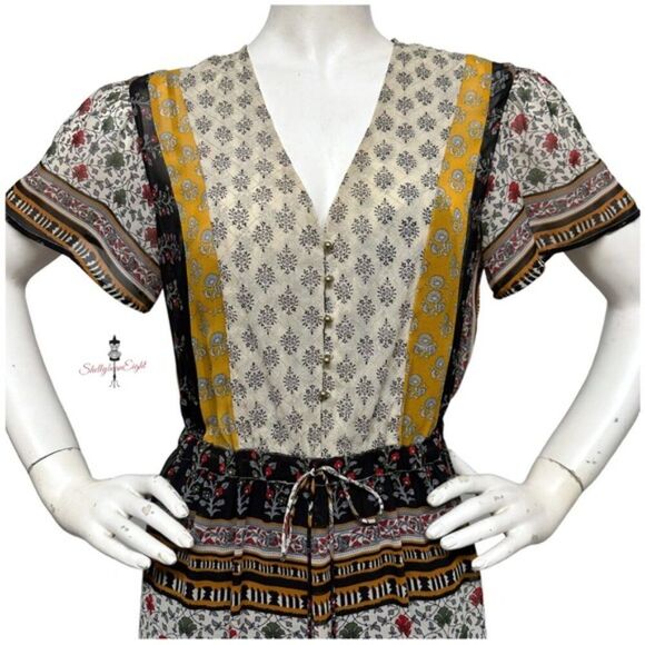 ANTHROPOLOGIE One September Provencal Midi Peasant Boho Dress Embroidered XS S - Picture 6 of 13